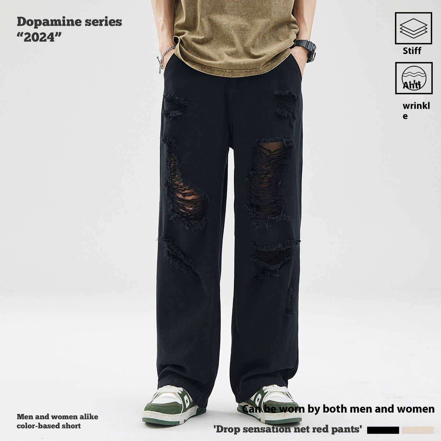 Zipper Ripped Casual Pants Men's Cotton Trousers