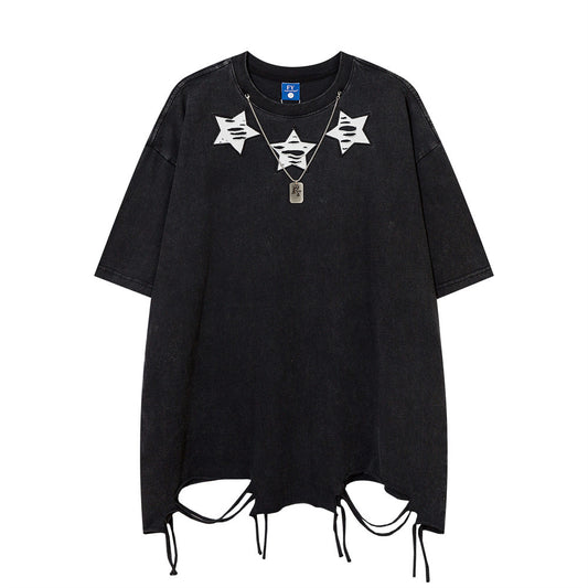 Design Five-pointed Star Necklace Short-sleeved T-shirt