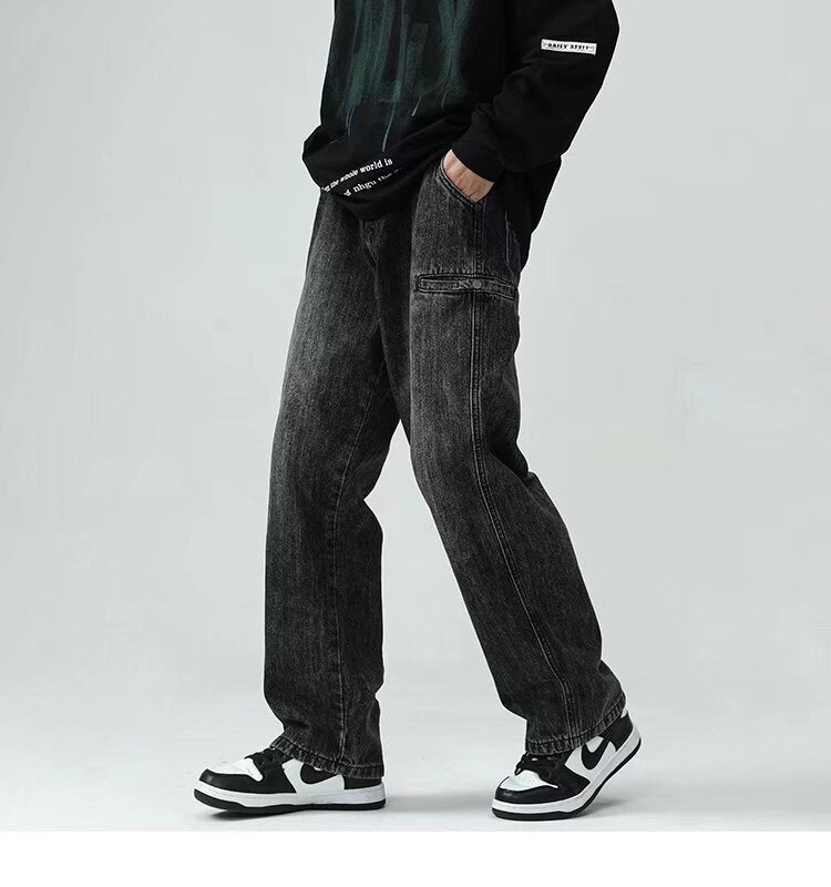 Spring And Autumn Loose Straight Men's Pu Handsome High-end Fashion Brand High Street Vibe Pants